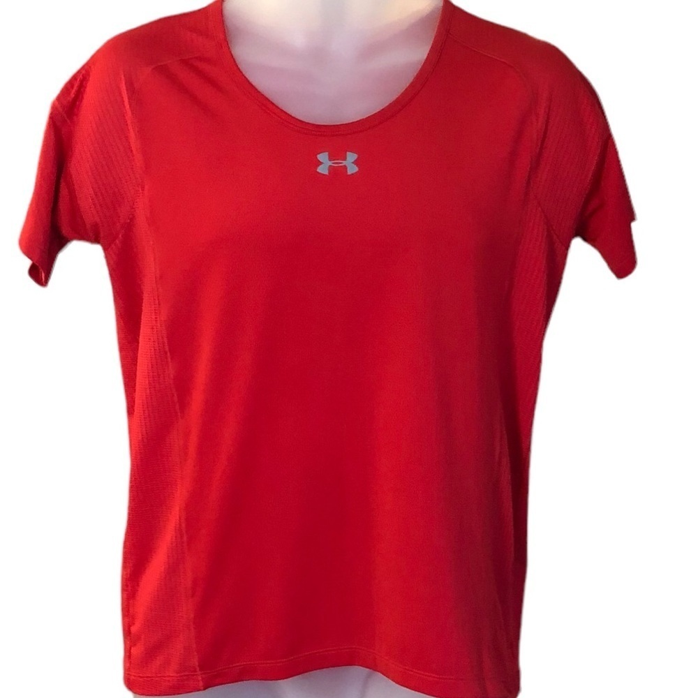 Men’s Under Armour Heat Gear Loose Fit Short Sleeve Red Crew Neck Workout Gear‌‌